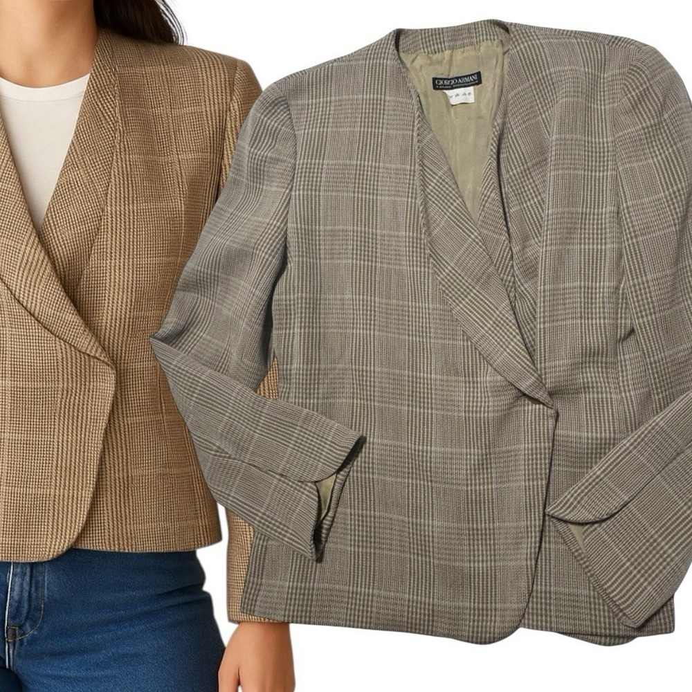 Giorgio Armani VTG 90s Glen Plaid wool Blazer jacket IT40-US6 timeless‎ classic